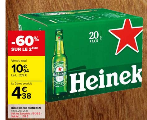 Promo Bière Blonde Heineken chez Carrefour Market iCatalogue fr