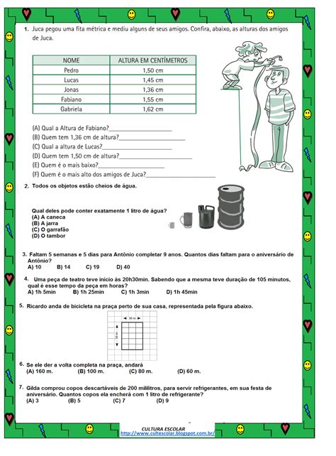 Cultura Escolar Grandezas E Medidas Ano