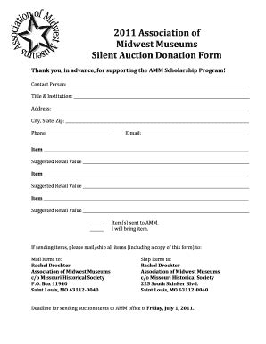 Fillable Online Midwestmuseums Auction Form Association Of Midwest