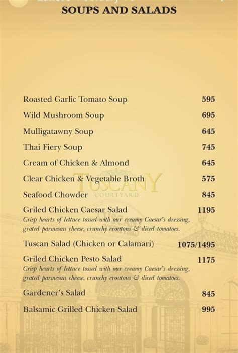 Tuscany Courtyard Lahore Updated Menu 2024 Contact Number