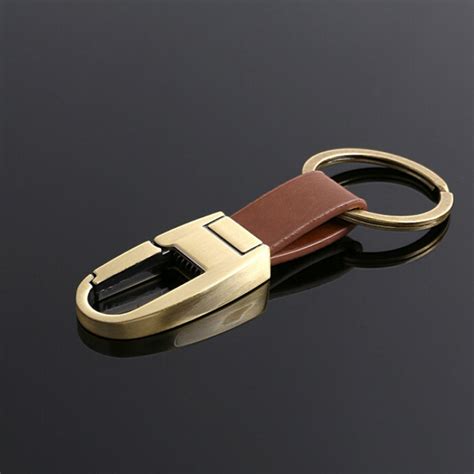 Genuine Top Grain Business Leather Car Keychain Waist Hanging Spring