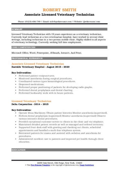 Licensed Veterinary Technician Resume Samples Qwikresume