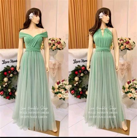 Infinity Dress Sage Green And Dusty Blue With Tulle Women S Fashion