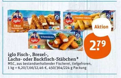 Iglo Fisch Brezel lachs Oder Backfisch stäbchen Angebot bei Tegut