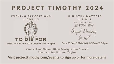 Project Timothy Zion Bishan Bible Presbyterian Church