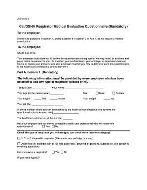 Fillable Online Daf Csulb Appendix F Cal OSHA Respirator Medical