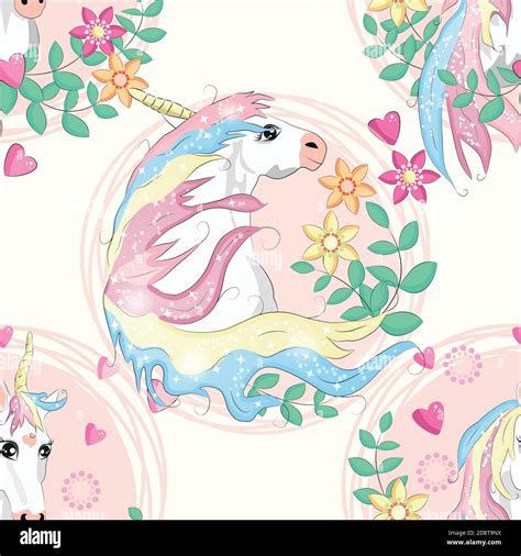 Seamless Pattern With Unicorns Donuts Rainbow Confetti And Other