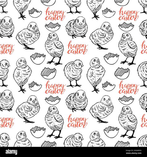 Easter Chicks Seamless Background Of Cute Sketch Chicks Hand Drawn