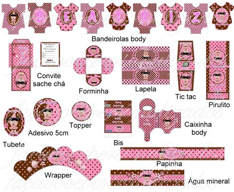 Faça você personalizados Kit festa chá de bebê marrom e rosa bonecas