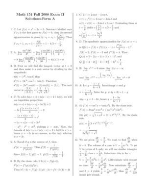 Fillable Online Math Tamu Math 151 Fall 2008 Exam II Solutions Form A 1