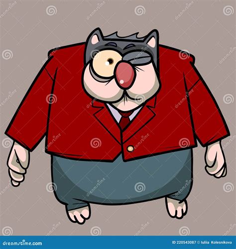 Cartoon Fat Cat In A Red Jacket With A Tie Looks Surprised ...