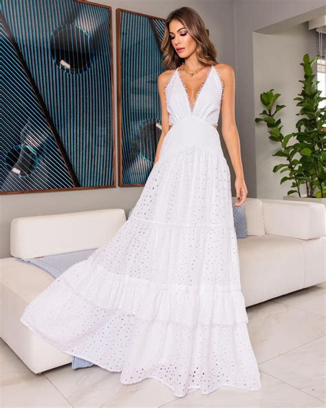 Vestido Longo Em Laise Costa Nua Branco Closet Deluxe Ref