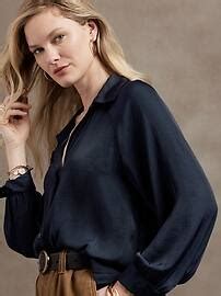 Satin Pleated Back Blouse Banana Republic Factory