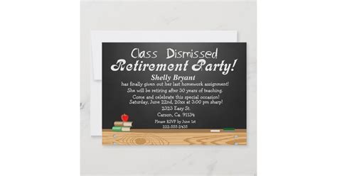 Class Dismissed Chalkboard Teacher Retirement Invitation Zazzle