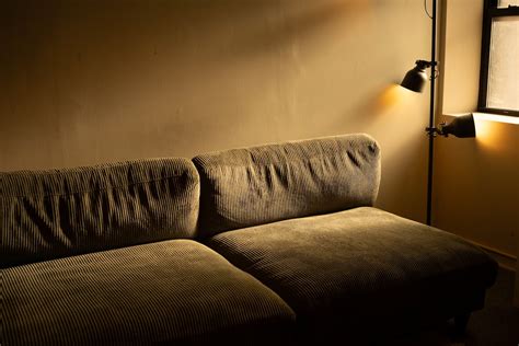 cozy living room sofa  warm lighting  stock photo