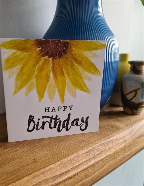 Yellow Sunflower Watercolour Birthday Card Hand Folksy