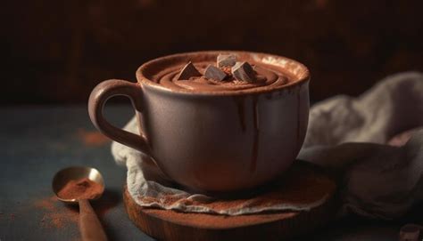 Premium Photo Hot Chocolate With Dark Cacao Fruit And Frothy Cream Refreshment Generated By AI