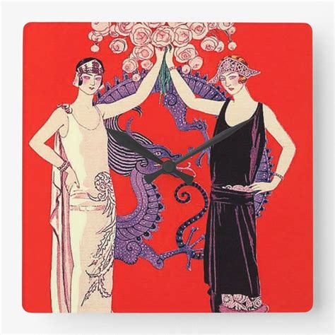 Vintage Art Deco Fashion Square Wall Clock Zazzle Art Deco Illustration Art Deco Vintage Art