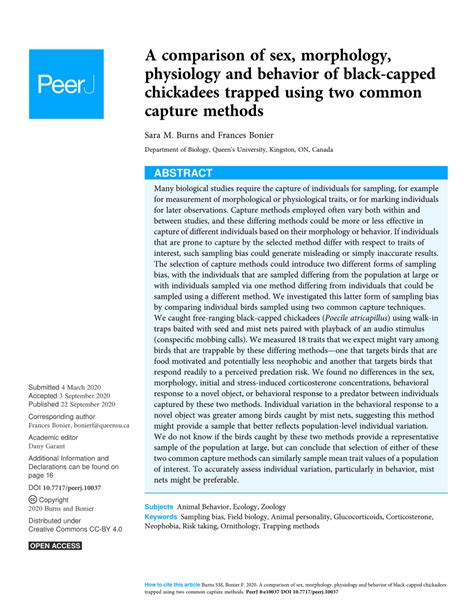 Pdf A Comparison Of Sex Morphology Physiology And Behavior Of Black Capped Chickadees