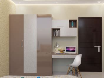 Stylish Door Wardrobe With Study Table Brown Color बड एड वरडरब