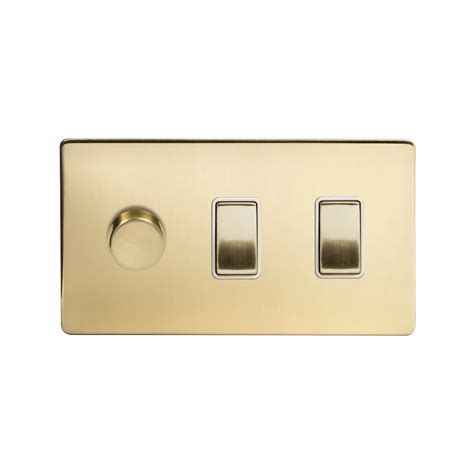 Soho Lighting Brushed Brass Gang Light Switch With Dimmer X Way