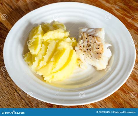 Cooked Baked Cod Fish With Mashed Potatoes Stock Photo Image Of