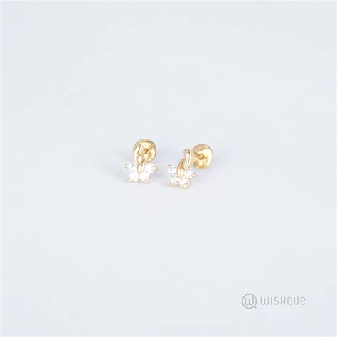 kt gold floral earrings  stones wishque sri lankas premium