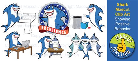 Shark Mascot Clipart Showing Positive Behavior Examples - PBIS Posters