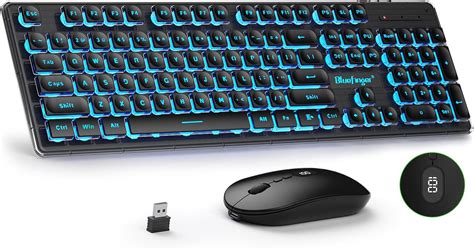 Bluefinger Wireless Keyboard And Mouse With Power Display Blacklit Rechargeable