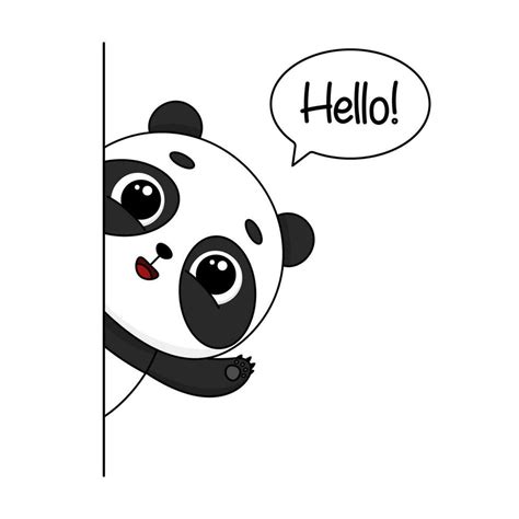 Cute cartoon panda bear saying hello. Vector illustration isolated on ...