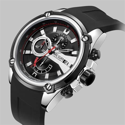 Megir Brand Watch Army Sports Quartz Watches Men Black Silicone Strap