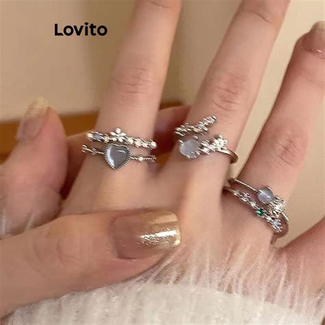 Lovito Women Casual Heartshape Three Piece Set Rings LFA22180 Shopee