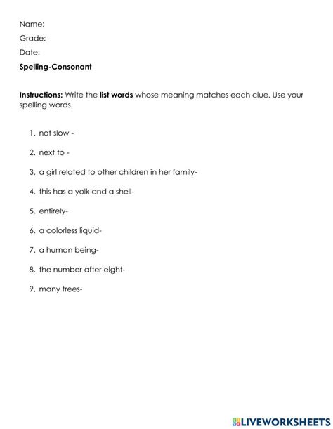 Consonant Worksheet Live Worksheets