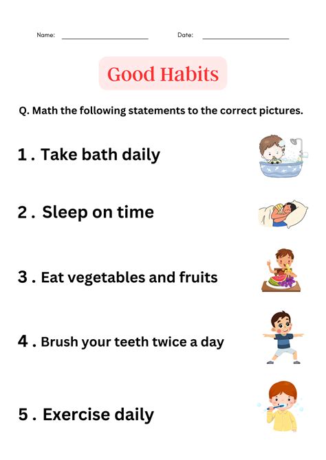 Healthy Habits Online Worksheets