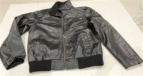 Guess Vintage Mens Faux Leather Black Bomber Jacket Z Gem