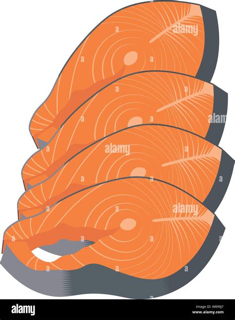 Steak Of Red Fish Salmon For Sushi Food Menu Vector Illustration