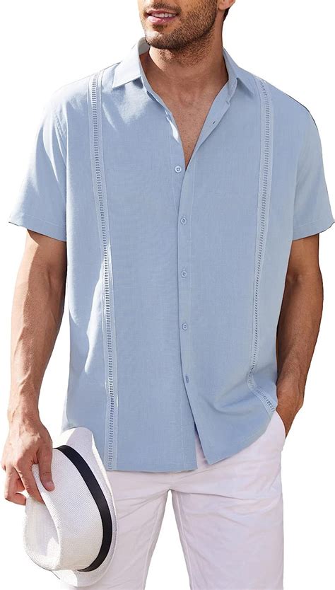 Coofandy Mens Short Sleeve Cuban Guayabera Shirt Casual Summer Beach