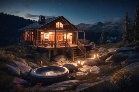 Premium Photo | A secluded mountain cabin with a hot tub and starry skies