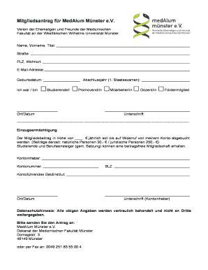 Ausfüllbar Online Mitgliedsantrag fr MedAlum Mnster eV Fax Email