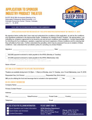 Fillable Online Sleepmeeting Application To Sponsor Industry Product