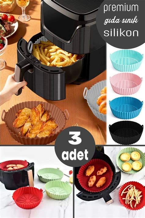 Tilbe Home 3lü Airfryer Silikon Pişirme Kalıbı Hava Fritözü Renkli