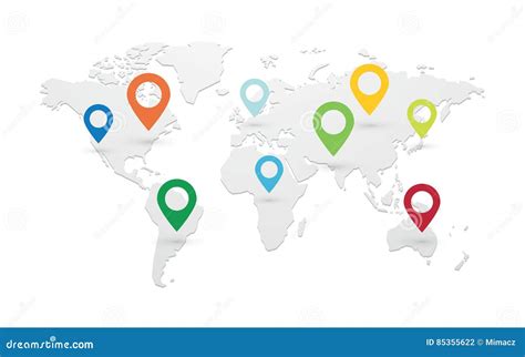 Set Of Colored Map Pointers With World Map Stock Vector Illustration