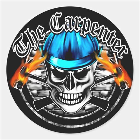 Carpenter Skull And Blue Hard Hat Classic Round Sticker Zazzle