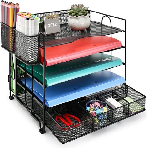 Organizador De Mesa Escritório Com Gaveta