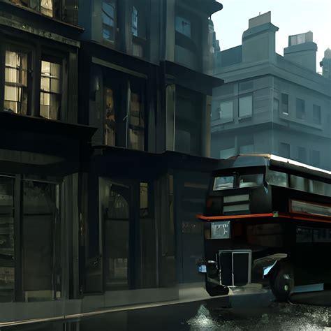 A Gothic London Street A Black London Bus Passes By Ai Generated