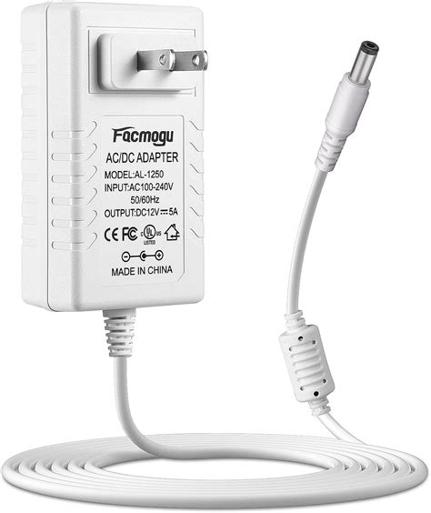 Facmogu 60W 12V 5A Power Adapter AC 100 240V To DC 12V 5000mA Wall