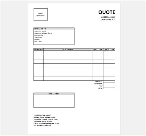 Downloadable Quote Template Printable Template Business Form Simple Quote Estimates Template ...