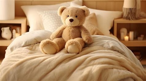 Premium AI Image Cozy Comfort Cute Teddy Bear On Bed In Room Bedroom