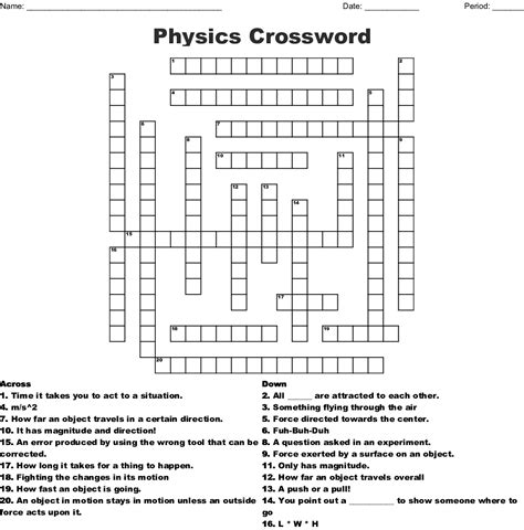 Physics Crossword Puzzles Printable With Answers Printable Crossword