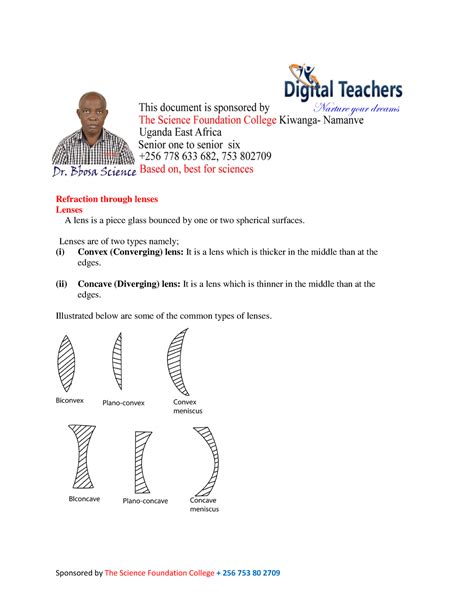 Lenses A Level Exercise Refraction Through Lenses Lenses A Lens Is